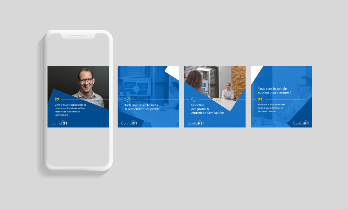 Social-Media-Kampagne - Vorstellung der Services im Bereich HR & Recruitment mit einer Social-Media-Kampagne im Carousel-Format.